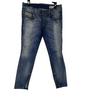 Diesel Zatiny 30x32 Low Rise Flare Jeans Italy Stretch Zip Cuff Distressed